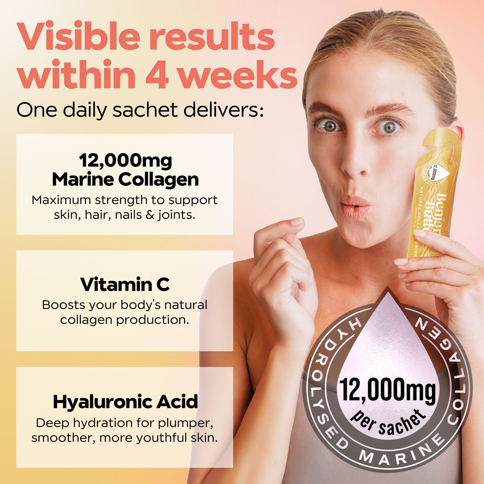 28x Mango 12,000mg Morskie Kolagen Płynne Saszetki