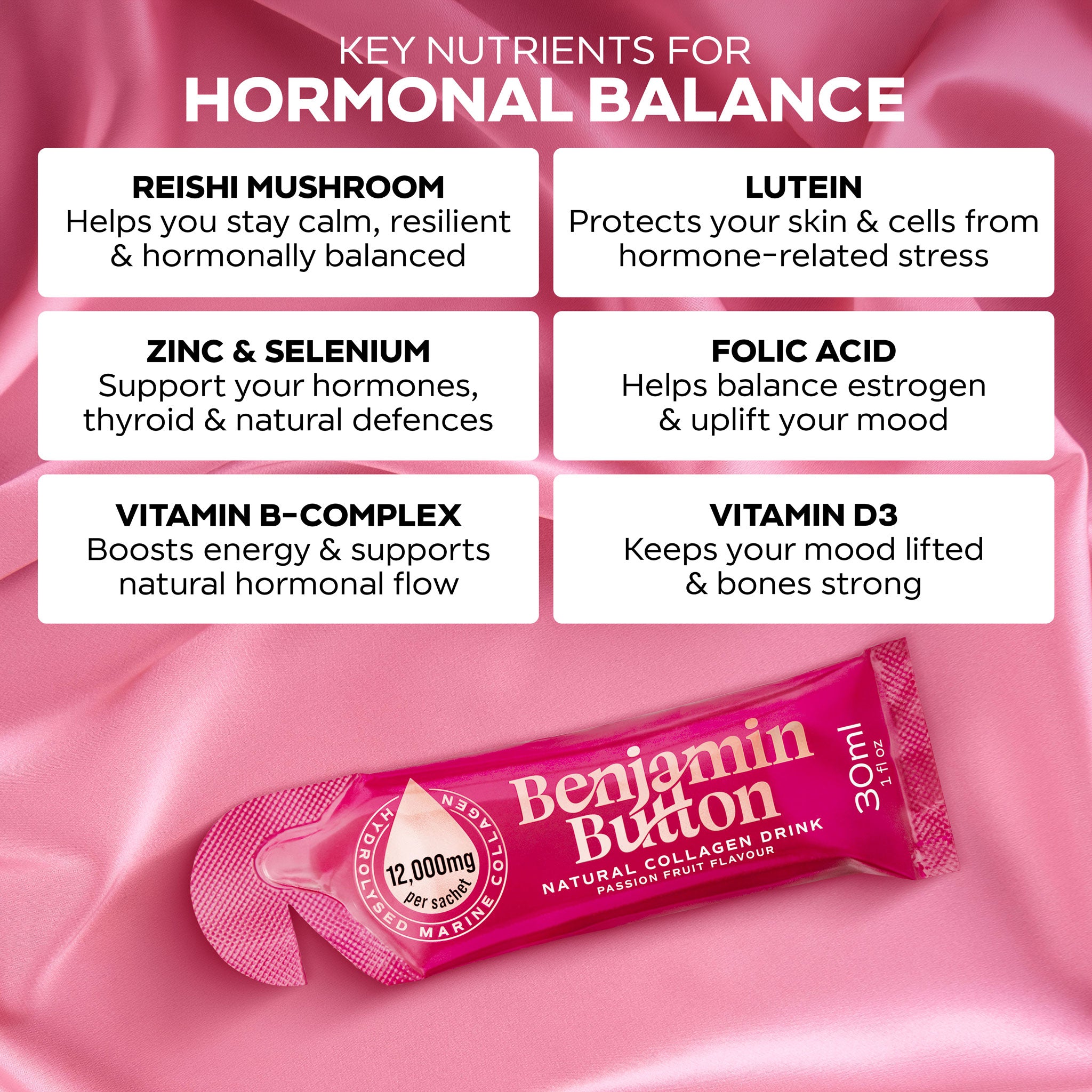 Benjamin Button 12,000mg Marine Collagen Drink - Passionfruit Liquid Sachets - Menopause Support