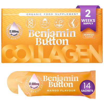 14x Mango 10,000mg Kolagen morski Płynne saszetki - Benjamin Button®